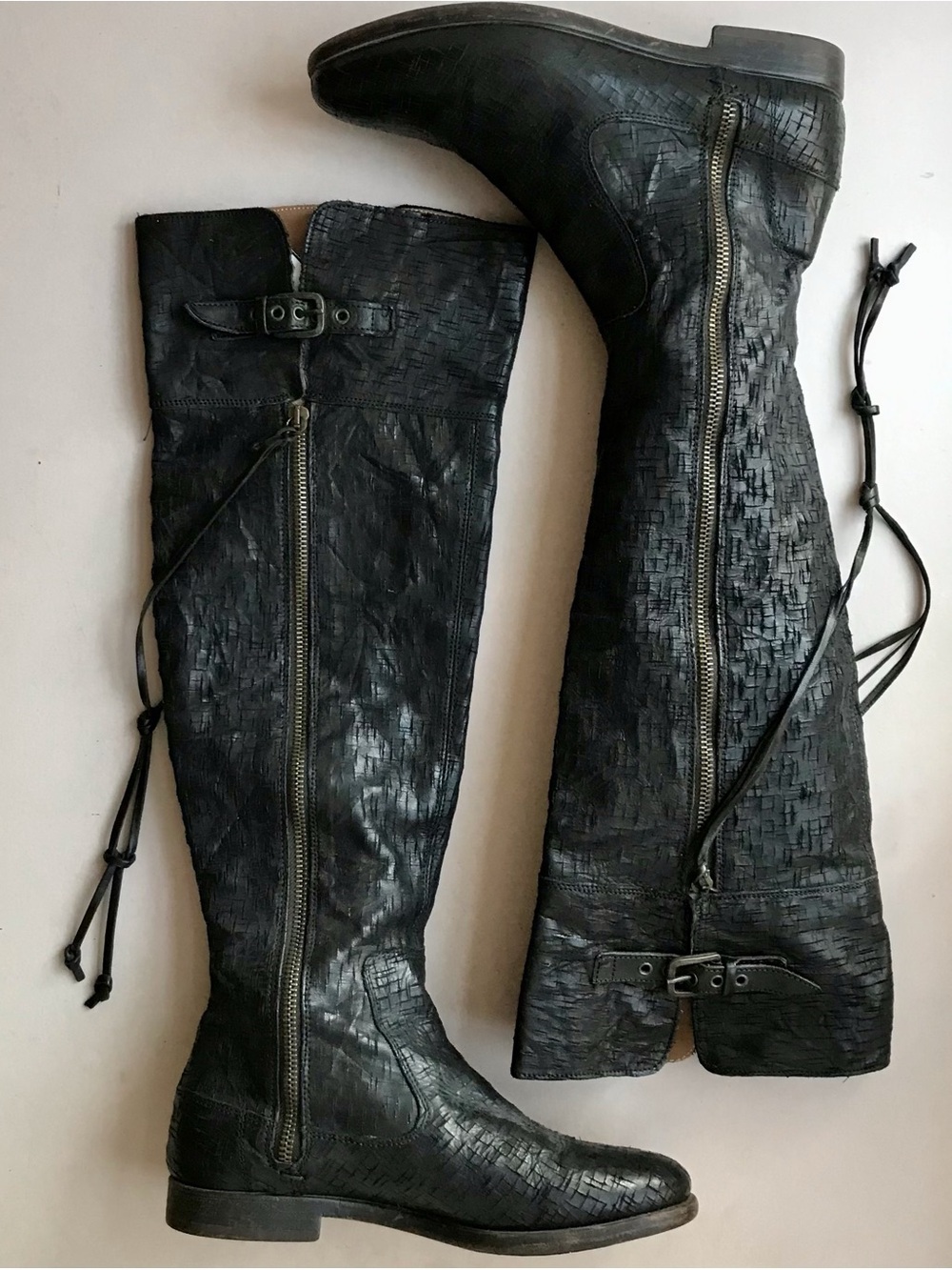 UGG Collection Boots S-8 Nicolette Riding Over Knee Black Leather Vintage